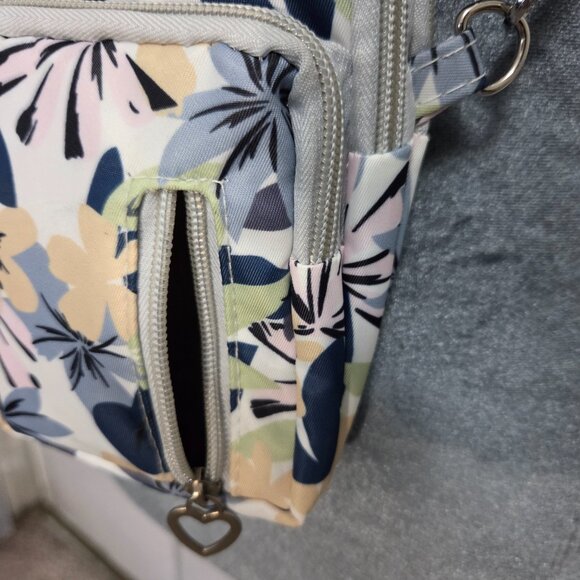 Blue Floral Cell Phone Crossbody Bag ā 4 Pockets, Water Resistant Fabric - Picture 7 of 14